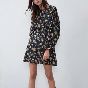 Zara SATIN EFFECT flower PRINT DRESS  size XS